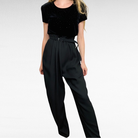 VINTAGE | 1980’s JR Nites by Caliendo Black Beaded Velvet Belted Retro Jumpsuit - Picture 11 of 12